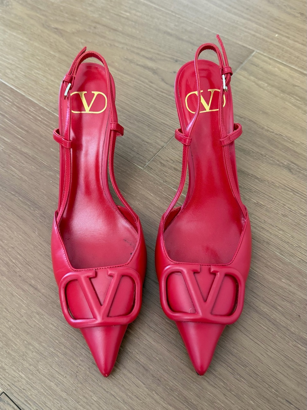 Valentino Red VLogo Pointed Slingback Pumps